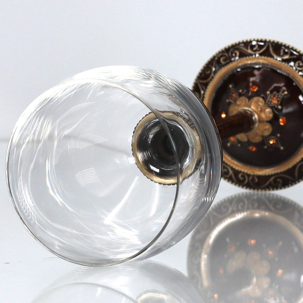 RARE VTG Ornate Jeweled Wine Glass Crystals Enameled Bronze Stem Gothic Romantic - Picture 5 of 7